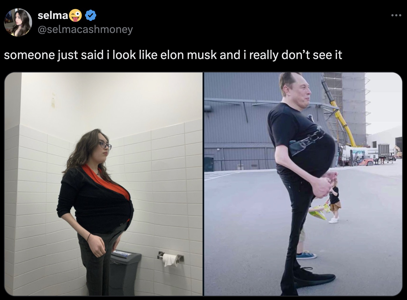 Internet meme - selma someone just said i look elon musk and i really don't see it